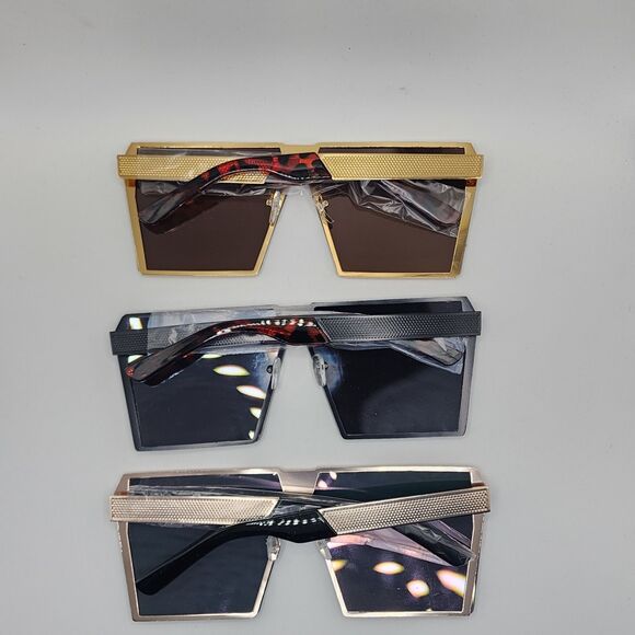 Sunglasses Oversized Large Flat Square Mirror Lens Set Of 3 Flat Top Aviator - Picture 2 of 14